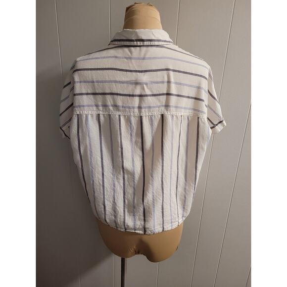 Madewell - White Blue Pinstripe Tie Front Cotton Button Down Blouse Size Small - Picture 4 of 7